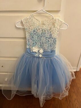 Girls' Light Blue Tulle Floral Lace Costume Dress